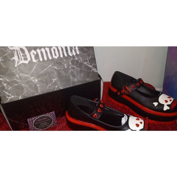 Demonia Patent Leather Candy Skull Maryjanes - Picture 2 of 7